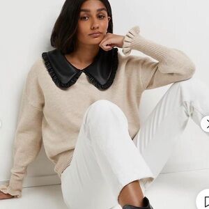 NWOT River Island Beige Sweater with Black Ruffled Collar